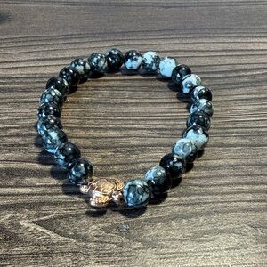Marble Beaded Bracelet with Gold Turtle